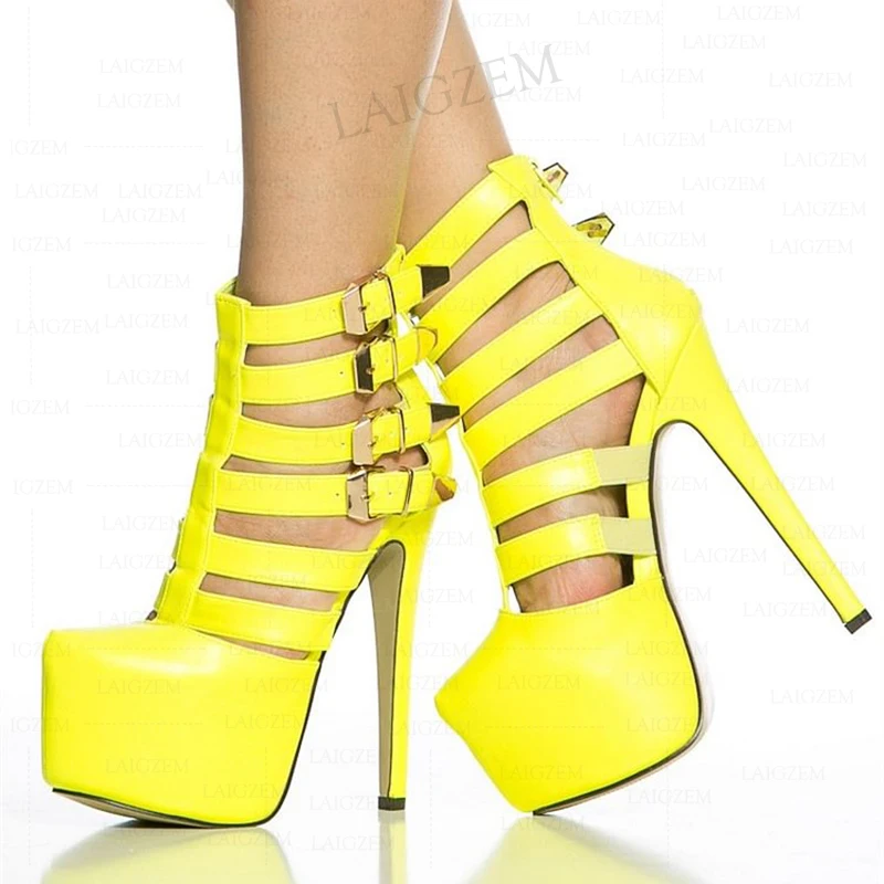 

Женские туфли-лодочки SEIIHEM на платформе из искусственной кожи на молнии сзади, сандалии на тонком высоком каблуке, женская обувь больших размеров 39 43 45 47 52