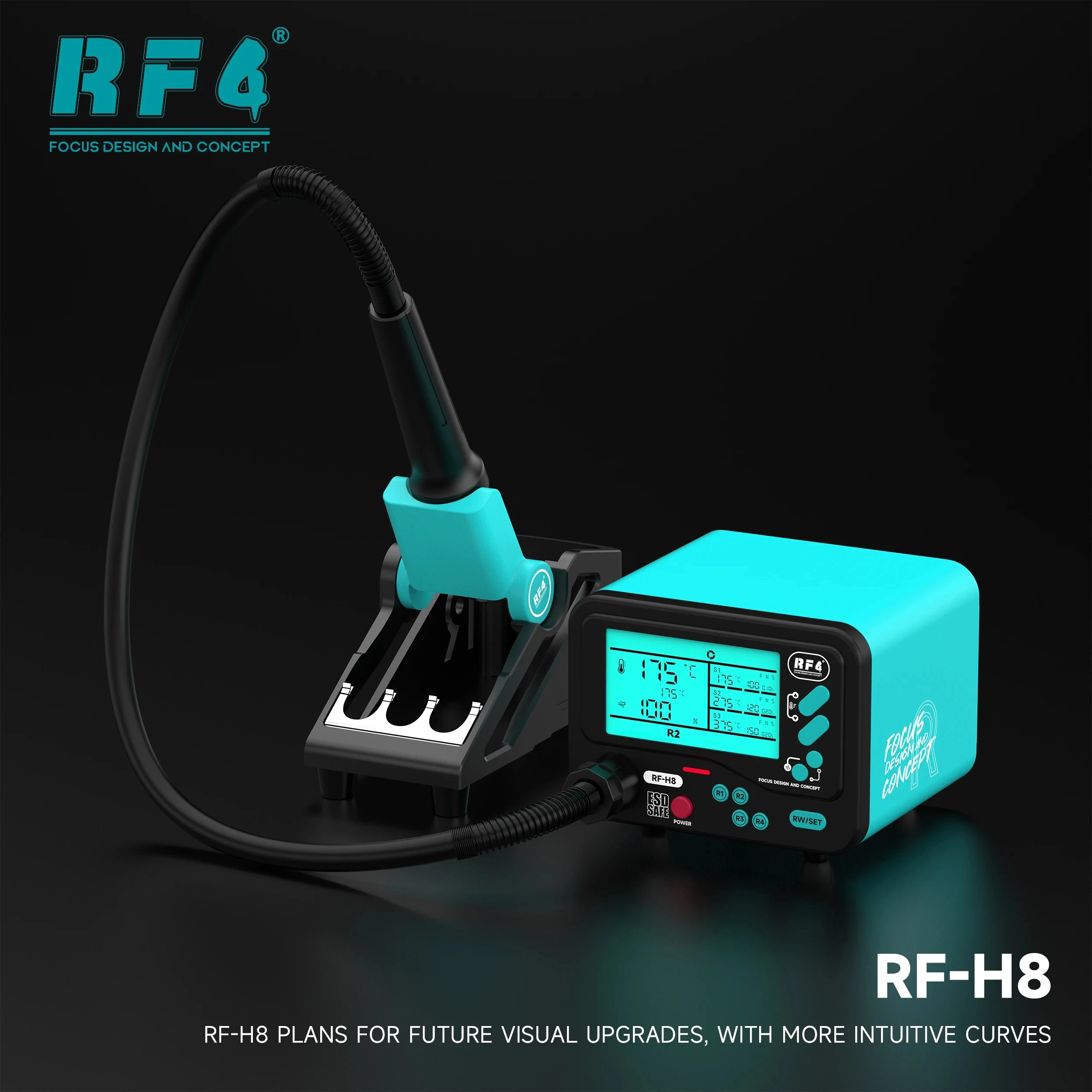 RF4 RF-H8 열풍 리워크 스테이션, 독점적인 4채널 메모리, 섬세한 부품에 대한 3단계 온도 지속 시간 자유롭게 설정 가능