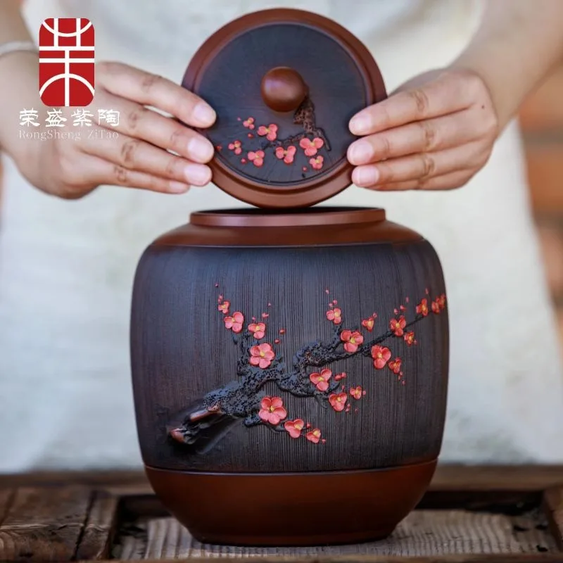 Purple Pottery Tea Jar, Ceramic Household Sealed Jar with Lid, Storage Pu'er Tea Powder, Premium High End Awakening Tea 4