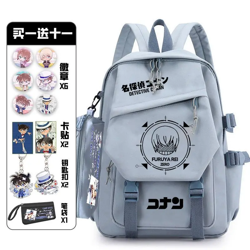 Detective Conan with Pain Pack Badge Set Backpack Anime Bag Teenagers Schoolbag Students Book Travel Bag Girl Boy Cosplay