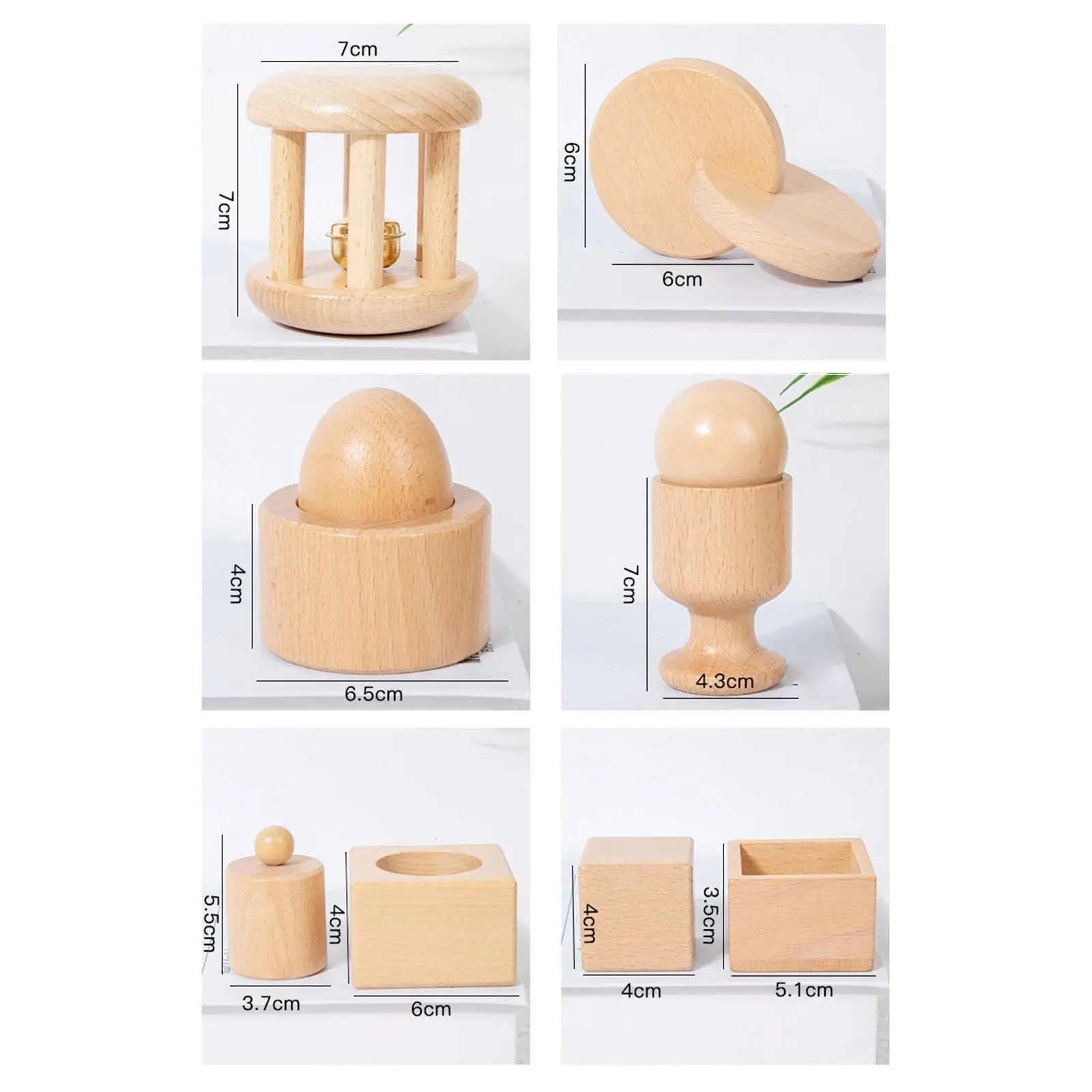 

6x Wooden Baby Toys Grasping Fine Motor Skills Wooden Rattle with Bell for Party Favor Birthday Gift New Year Thanks Giving Day