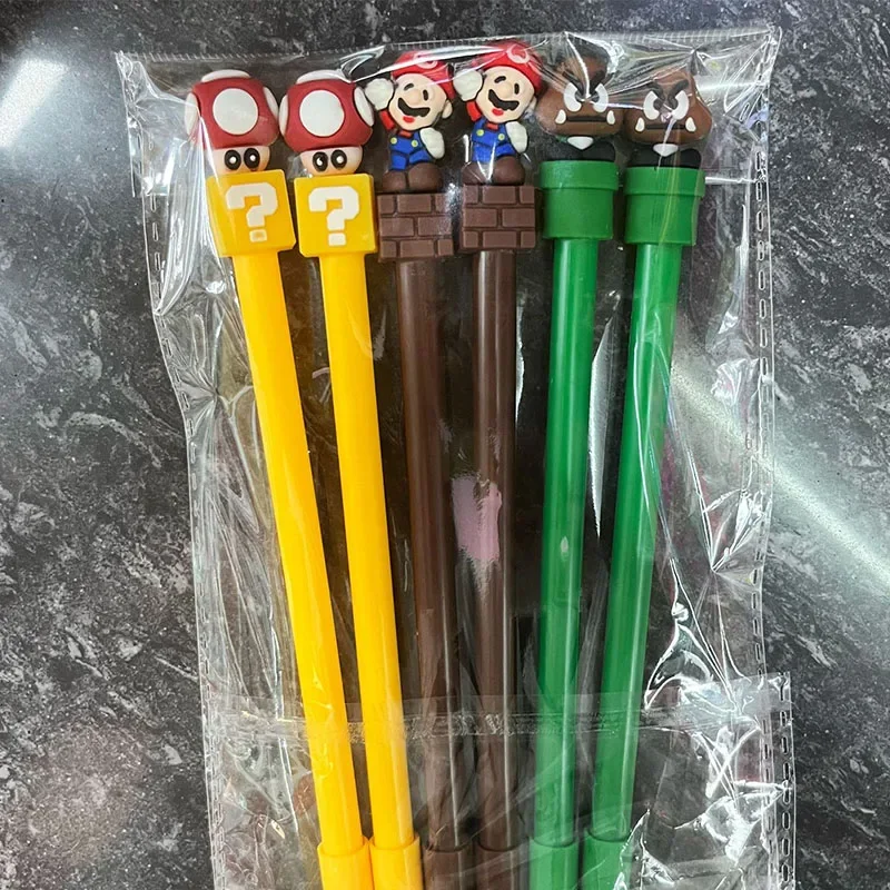 Super Mario Bros Black Ink Neutral Pen 0.5mm Gel Pen Cartoon Student School Supplies Stationery Pens Children's Gift