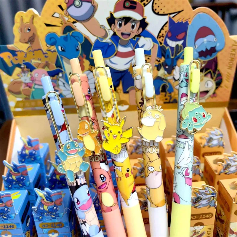 

24pcs/lot Creative Pokemon Press Gel Pen Cute 0.5mm Black Ink Signature Pens Promotional Gift Office School Supplies