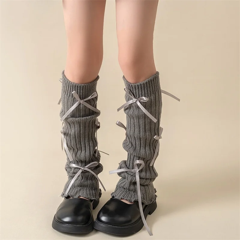 1 Pair Lolita Leg Warmers Kids Autumn Winter Knitted Soft Girl Kawaii Bow Knit Loose Socks Female Harajuku Accessories Stockings children leg warmers