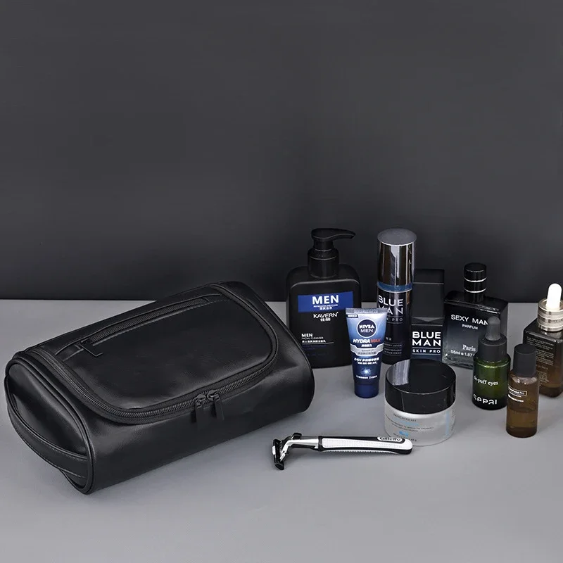 High Quality Travel Toiletry Bag For Women Men Retro PU Leather Cosmetic Bags Female Waterproof Travel Makeup Bag 4