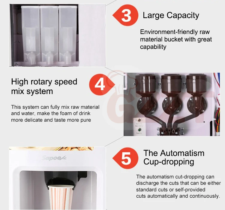 GZZT Coin-operated Instant Beverage Machine Coffee Vending Maker Coffee/Milk Tea/Hot Chocolate/Soy Milk Commercial 110V 220-240V 6
