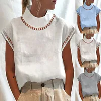 Button up Women Blouse Solid Color Summer Hollow Out Pullover Lace Loose Short Sleeve Shirts camisas y blusas mujer Top 2024 New 1