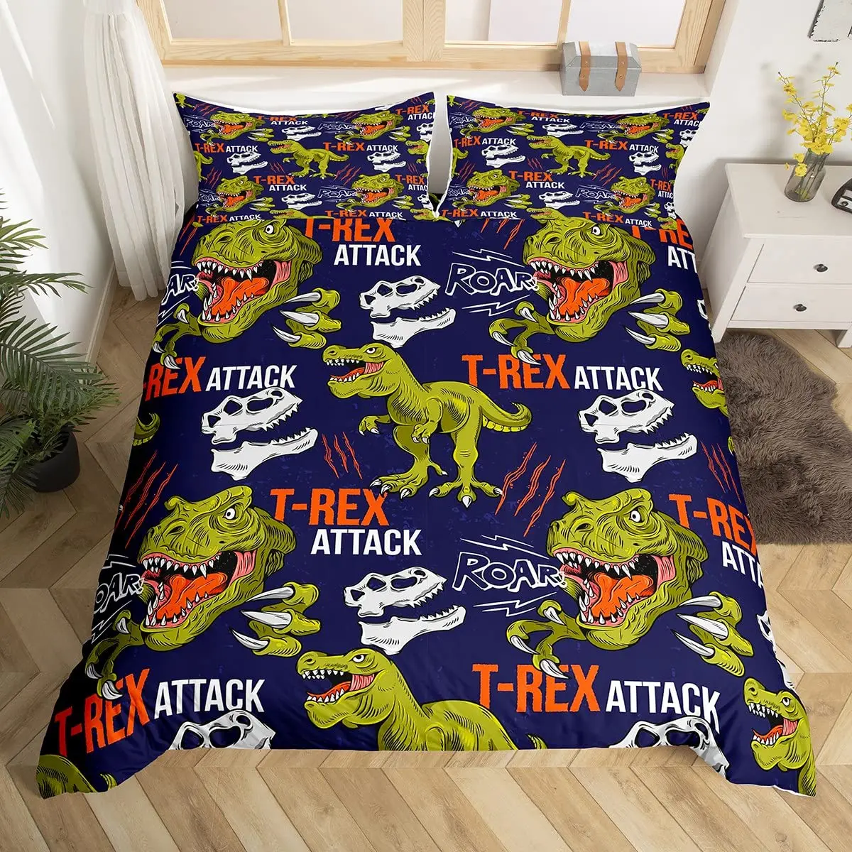 Ahsnme dinossauro dos desenhos animados jogo de cama t-rex padrão colcha  capa favorito do menino têxteis para casa multi-país tamanho para  au/eua/ue/ru - AliExpress