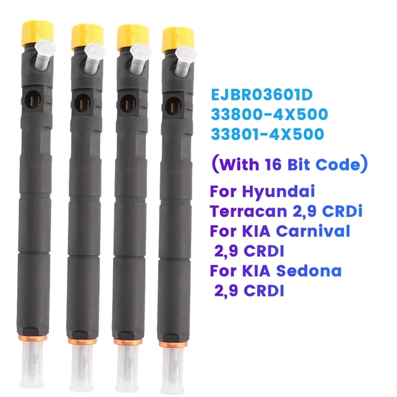 

4PCS EJBR03601D 33800-4X500 New Diesel Fuel Injector (With 16-Bit Code) For Hyundai Terracan KIA Carnival Bongo 2.9 CRDI Durable