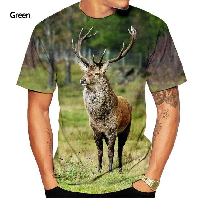

Summer Casual Short Sleeve Men's and Women's Animal Deer 3d Print T-shirt Crewneck Shirt Casual Fashion Top Tees