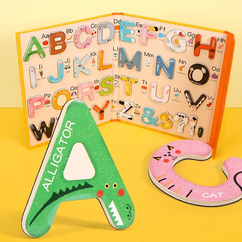 Children Wooden Foldable Portable Letter Cognitive Matching Magnetic Puzzle Board English Language Learning Book Educational Toy 2