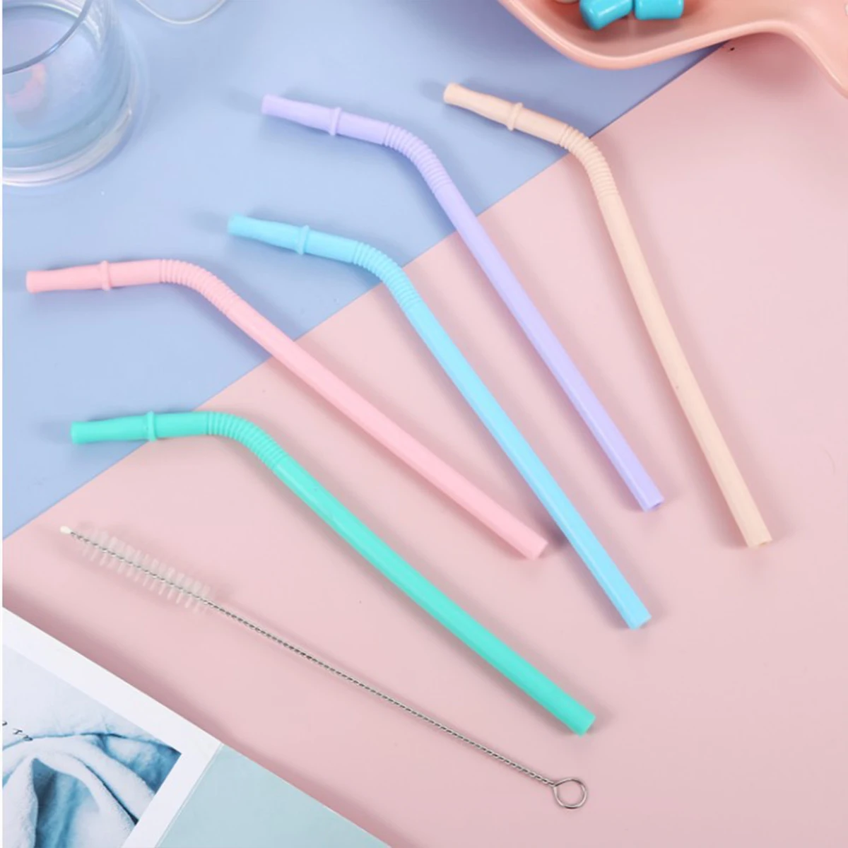 Eco-Friendly Silicone Straws Set of 5 Reusable for Kids Includes Cleaning Brush Perfect Birthday Gift for Cups reusable silicone straws