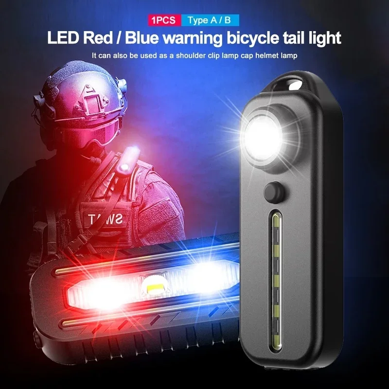 

LED Red and Blue Shoulder Police Light with Clip USB Rechargeable Flashlights Warning Safety Torch Bike Warn LANTERN