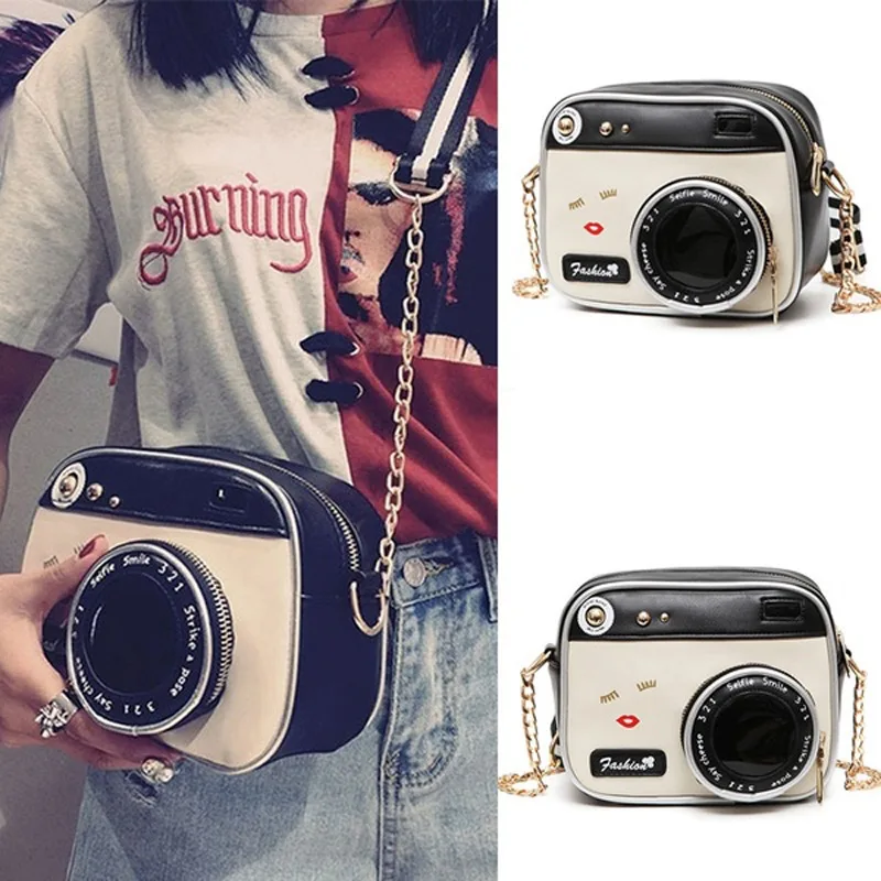 

Creative Handbag 2024 Vintage PU Leather Lady Camera Shoulder Bag Female Handbag Chain Messenger Female Crossbody Bag Flap Totes