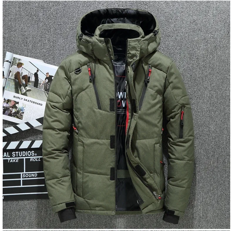 Herren-Parkas mit Kapuze, Grad-Winterkleidung für Herren, weißer Enten-Gänsefedern-Mantel, dicker warmer Schneejackenmantel für Herren, Windjacke für Herren – Detail 9
