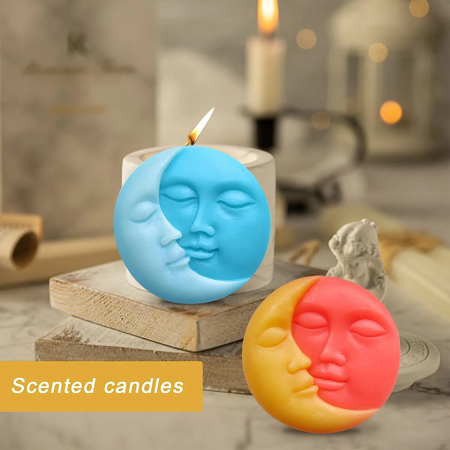 Description Picture 5 of itemSun & Moon Silicone Soap Molds 4 Cavity Crescent Moon Face Mould for Homemade Lotion Bar Bath Bombs Polymer Clay Wax Candle Make