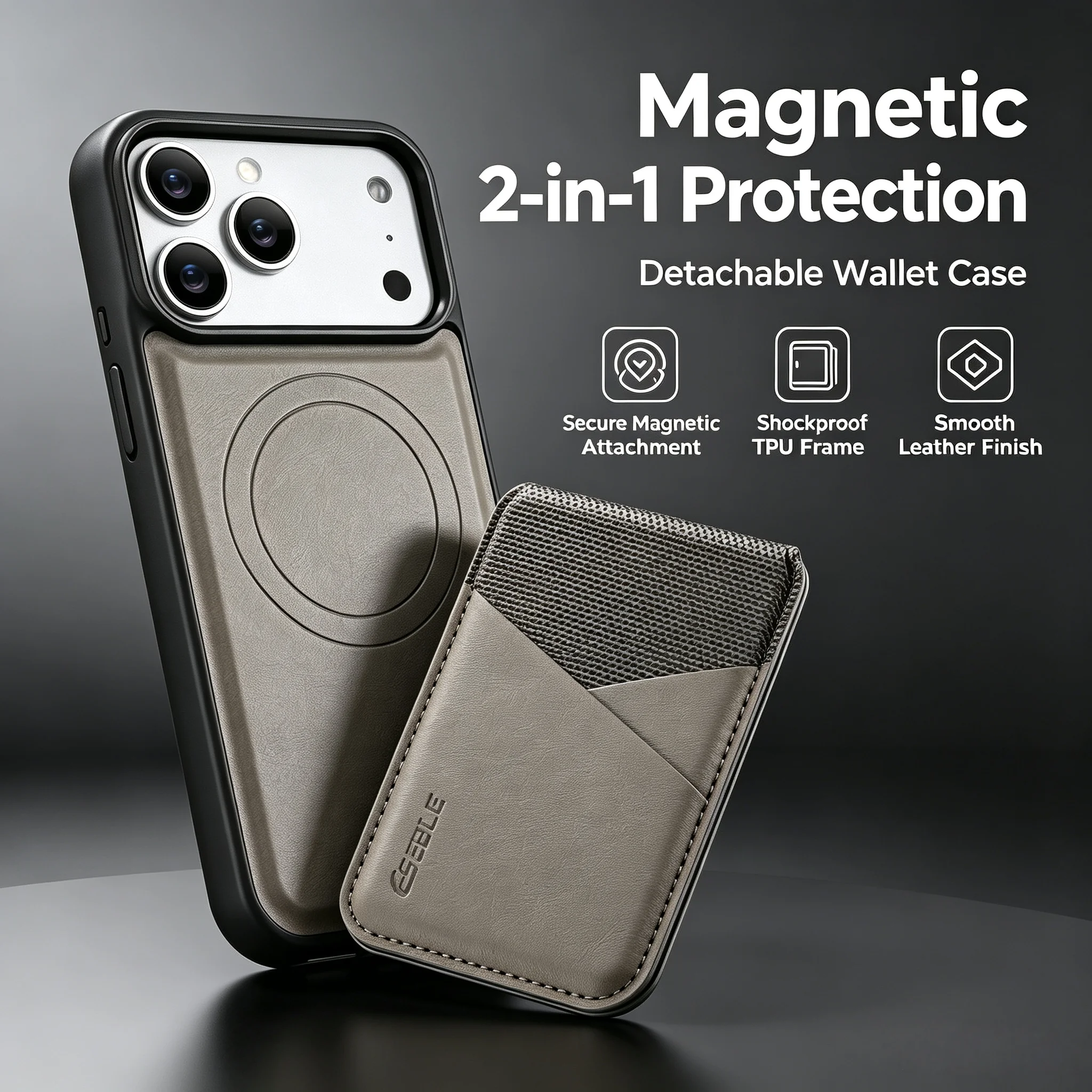 Elegant 2-in-1 Detachable Magnetic Leather Wallet Phone Case with Color-Blocked Card Pocket