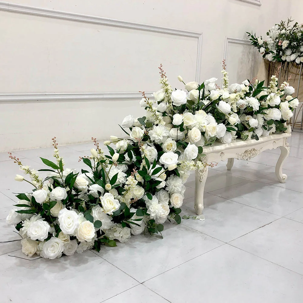 5D Luxury Artificial Flowers Wedding Decoration Table Long Runner Flower Row Floral Backdrop Arrangement Wall Arch Decor props