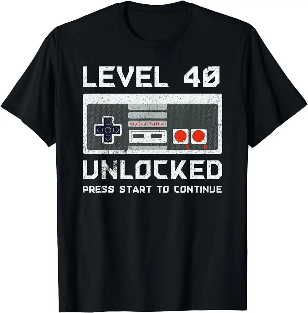 40 Anni 40 Anni Regalo Di Compleanno Livello 40 Sbloccato T-Shirt Da Gioco Maniche Lunghe O Corte