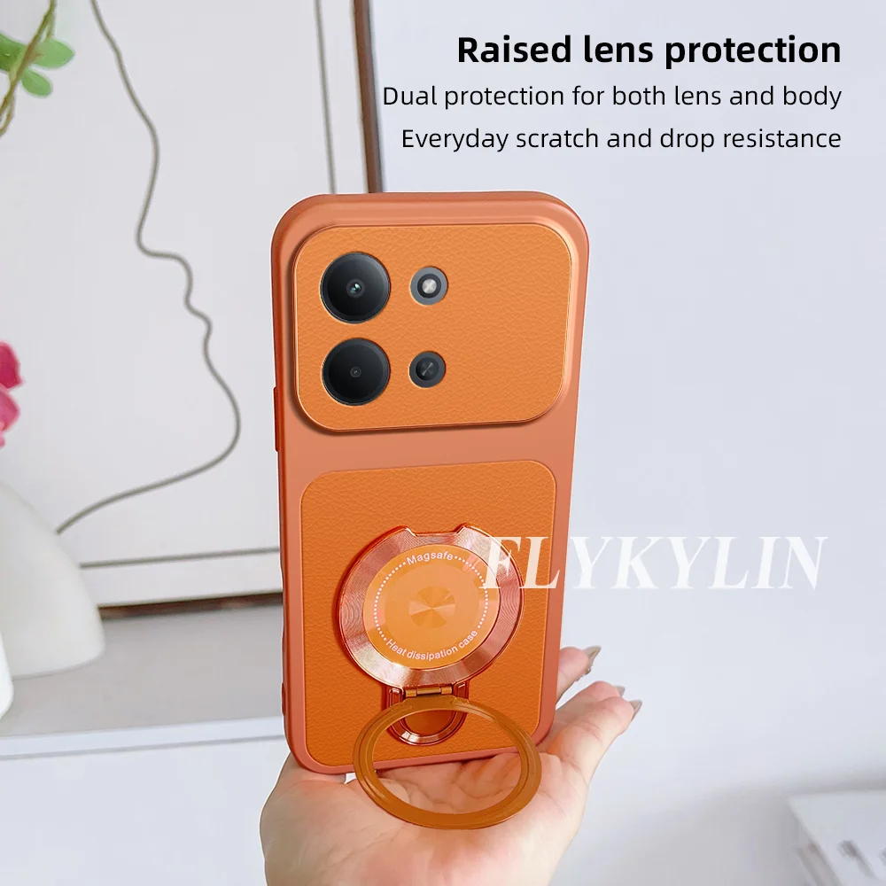 Anti-Drop Protective Shell with Lychee Leather Surface and Ultra-Thin Bracket