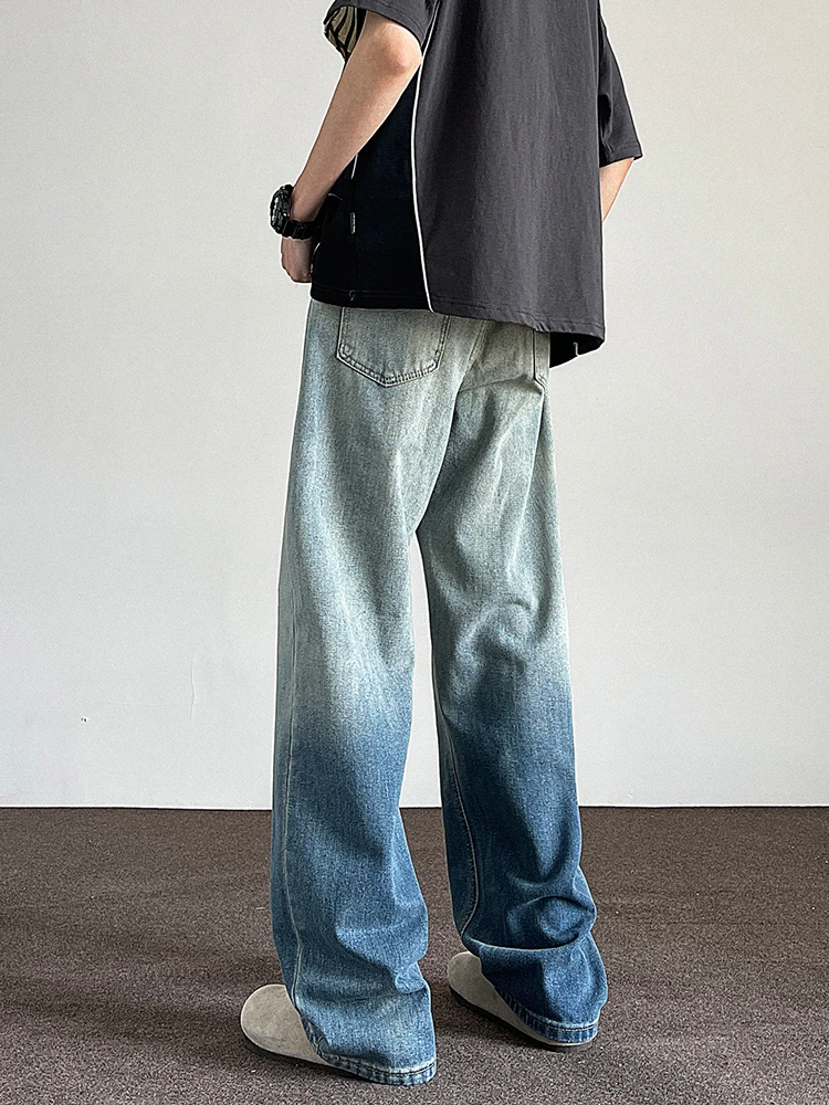 Fashion 2024 Spring New High Street Gradient Jeans High-End Denim Pants Men's Loose Comfortable Straight-Leg Denim Trousers