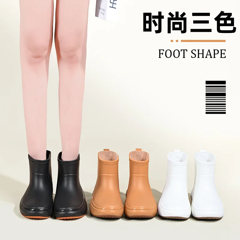 Women's Trendy Fashion Casual Rain Boots Short-tube Warm Water Shoes Students Rain Boots Outdoor Work Non-slip Rubber Shoes