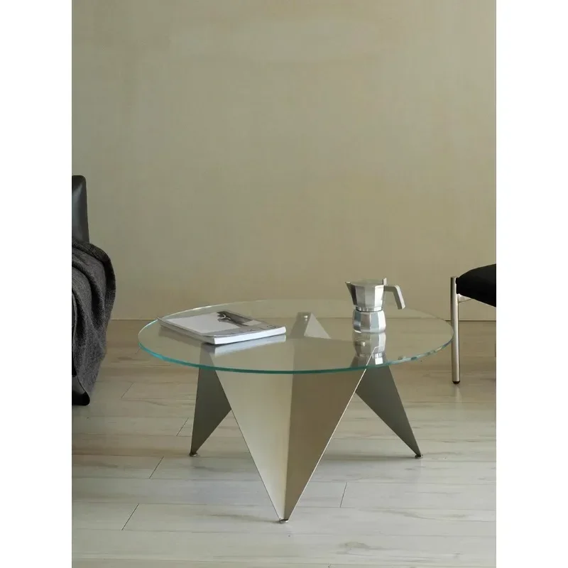 Metal stainless steel glass round simple coffee table