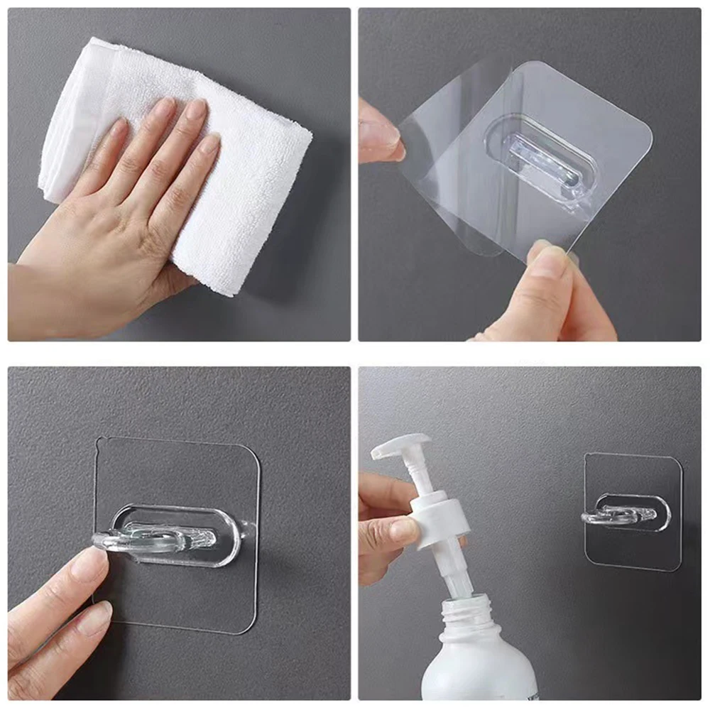 Transparent Ring Sticky Hook Round Self Adhesive Curtain Rod Holder Wall Mounted Spray Bottle Hooks Bathroom Kitchen Organizer