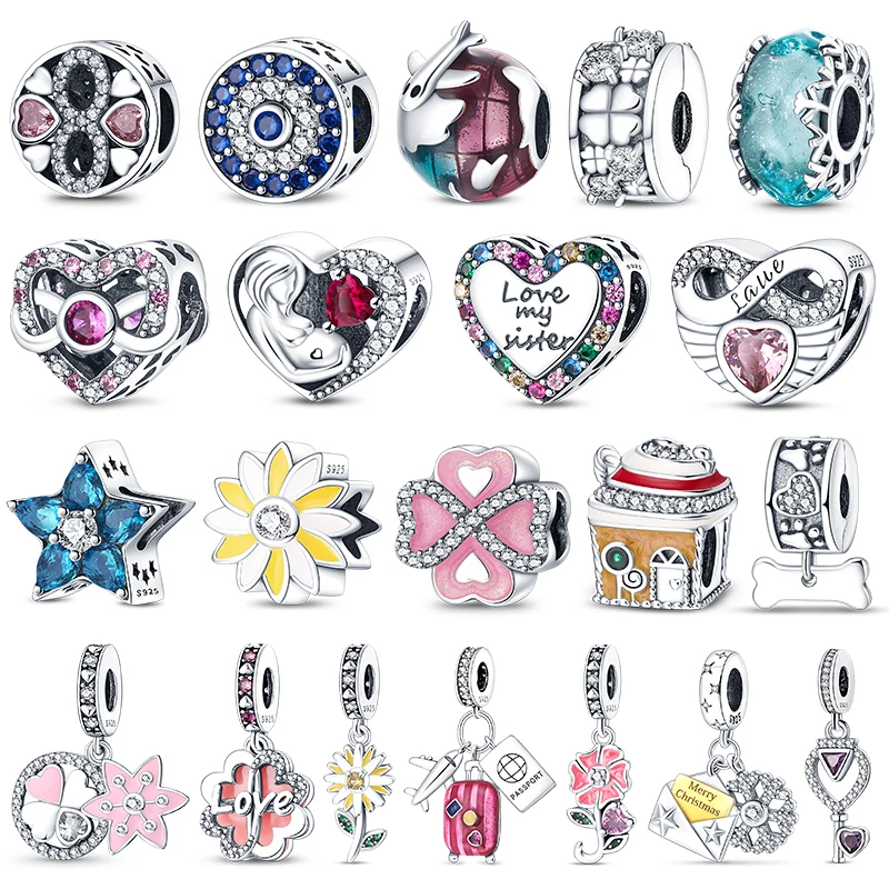 

Round heart charms plata de ley 925 fits pandora 925 original charm bracelet for women silver pendant bead fine diy jewelry 2022
