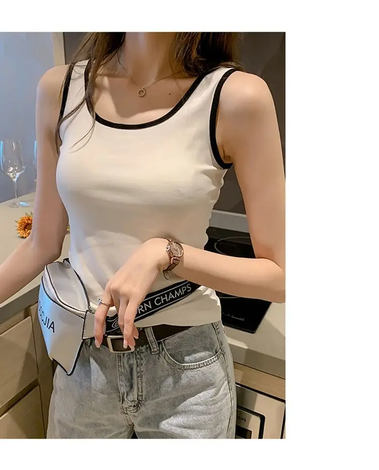 Sport Weste Baumwolle Tank Soft Top Für Frauen Sommer Outfits Enge Sexy Tank Top Gestrickte Unten Hemd Ärmelloses Top Für Oberbekleidung – Detail 14