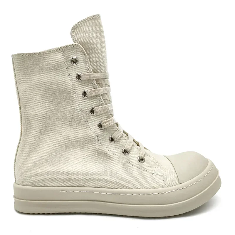 

New Fashion Designer High Top Thick Bottom Single Shoes Women's Boots with Round Toe Lace-Up White Casual Boots