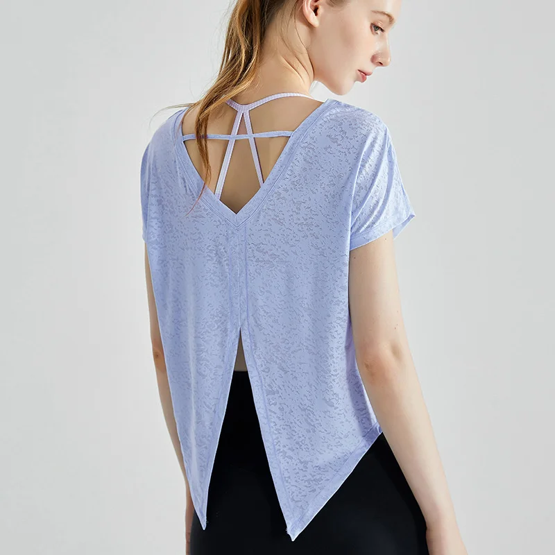

Yoga Clothes Tops Short-Sleeved Running Quick-Drying Clothes T-Shirts Short Sports Hollow Fitness Clothes Women's Blouses