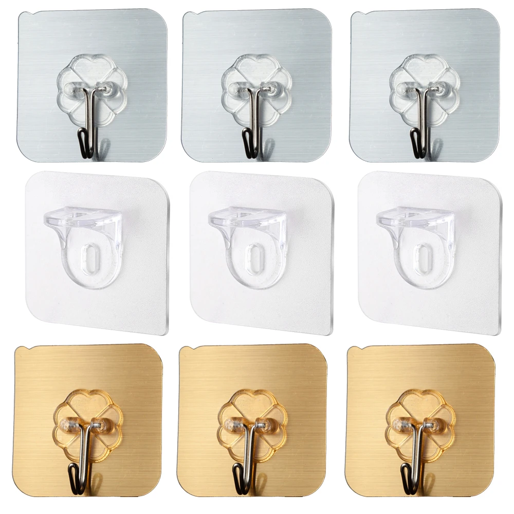 1PCSTransparentStainlessSteelSelfAdhesiveHookBathroomTowel