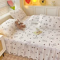 Bonenjoy Bed Skirt Cartoon Style Bed Cover Ruffled Bedsheet falda de cama Quilted Mattress Covers Lace Bedspread (No Pillowcase) 4