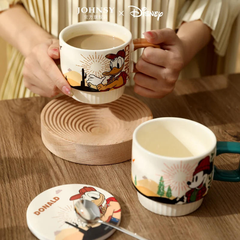 350ML Disney Mickey Mouse Coffee Mugs with Spoon Cartoon Daisy Milk Cups  Creative Fashion Handle Kids