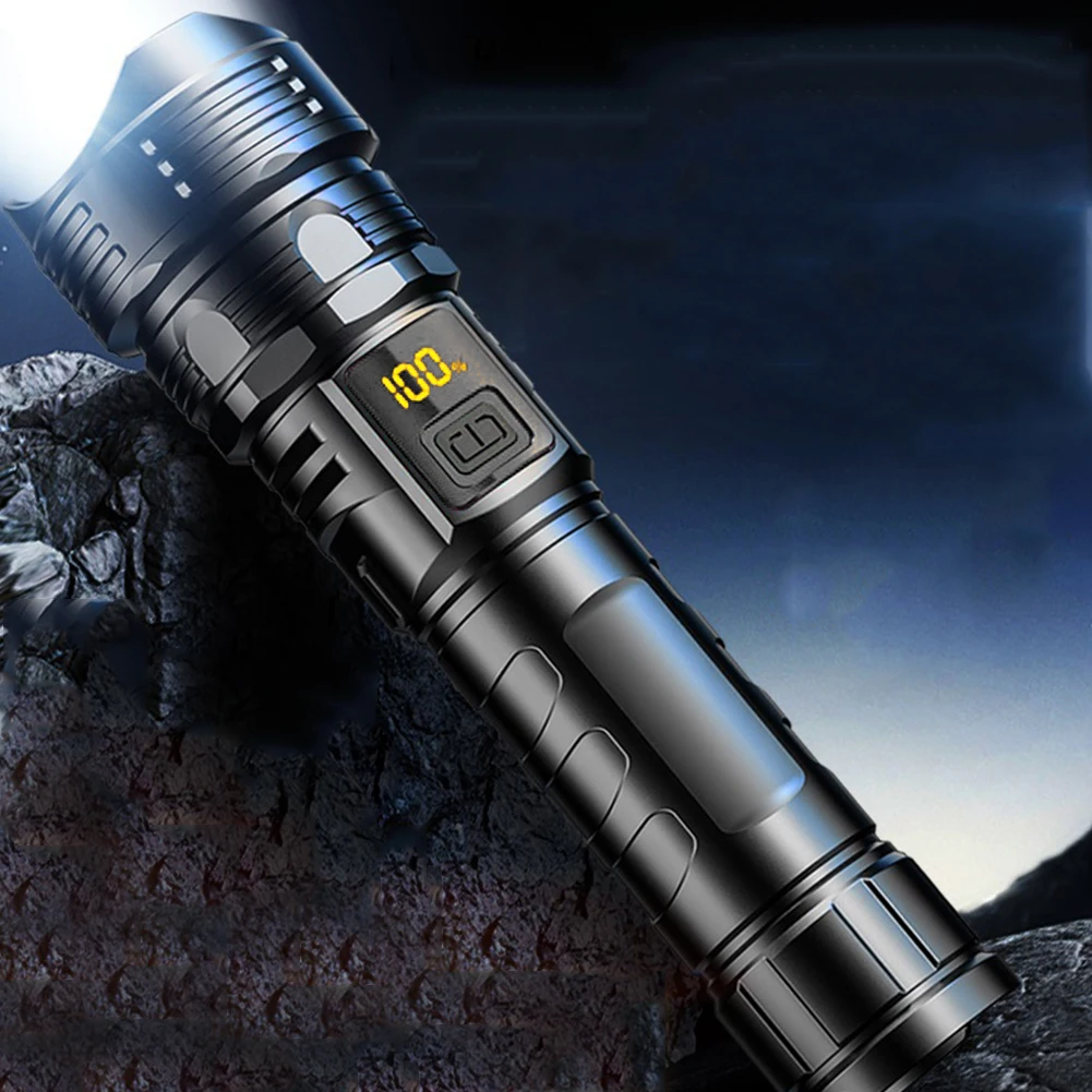 10W Telescopic Focus Torch USB Charging High Power Flashlight Power Display Handheld LED Flashlight Waterproof for Power Outages