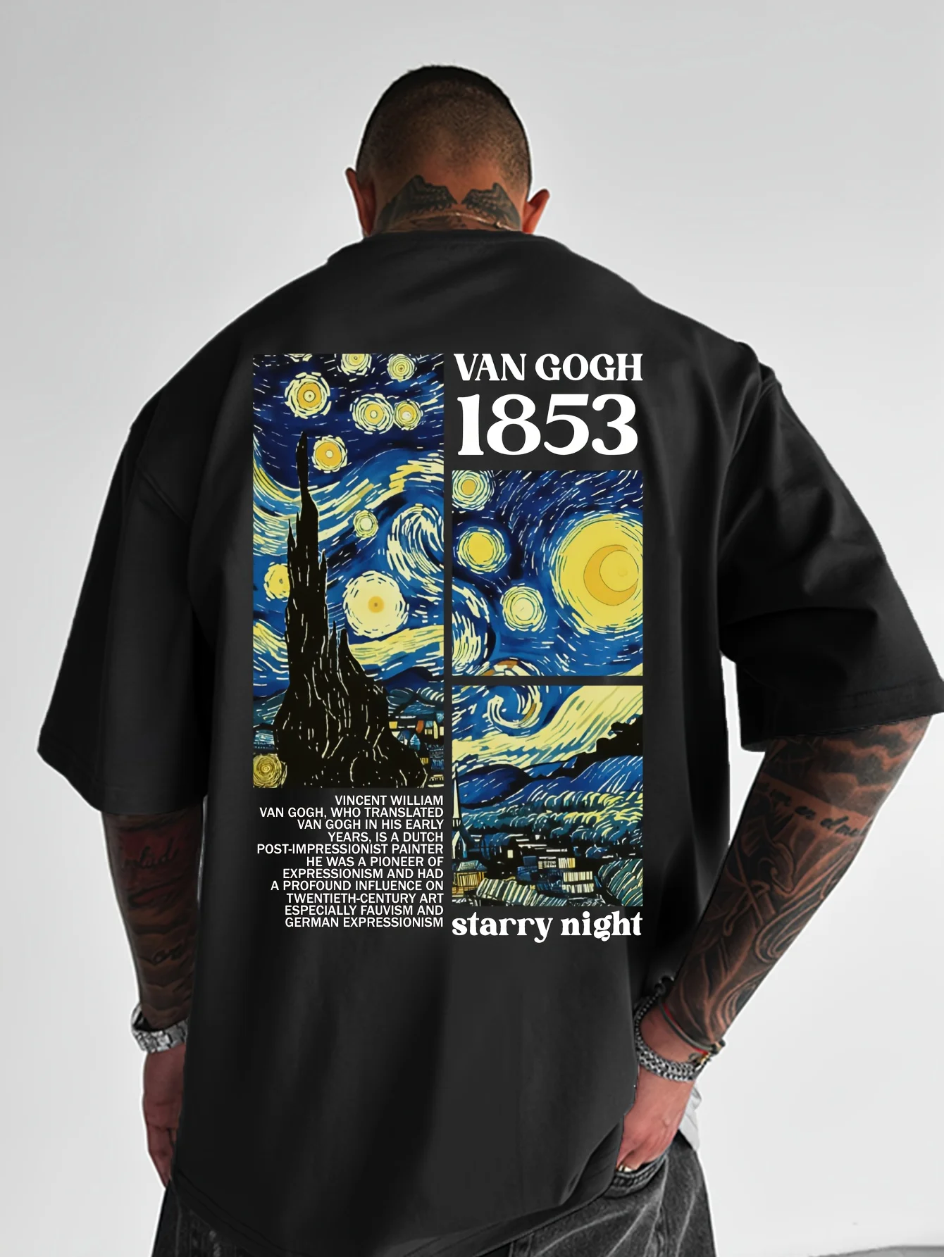 Van Gogh Starry Night Artwork Men's 100% Cotton T-Shirt for Casual Summer Streetwear