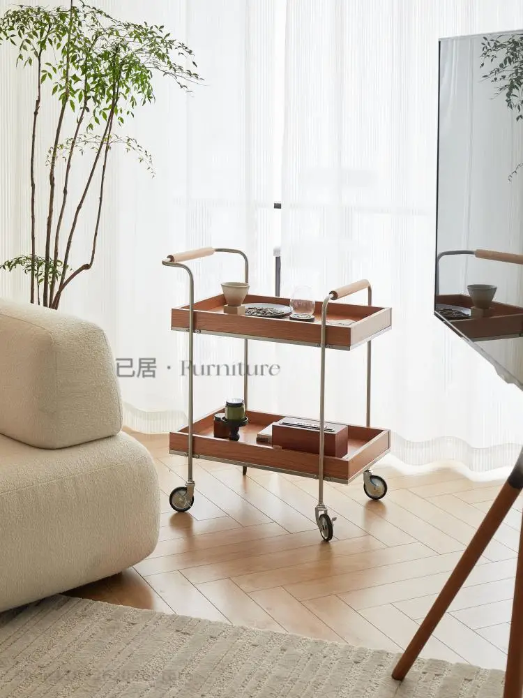 Nordic Small Cart Bedside Table Middle Ancient Solid Wood Movable Small Side Table Living Room Sofa Coffee Storage