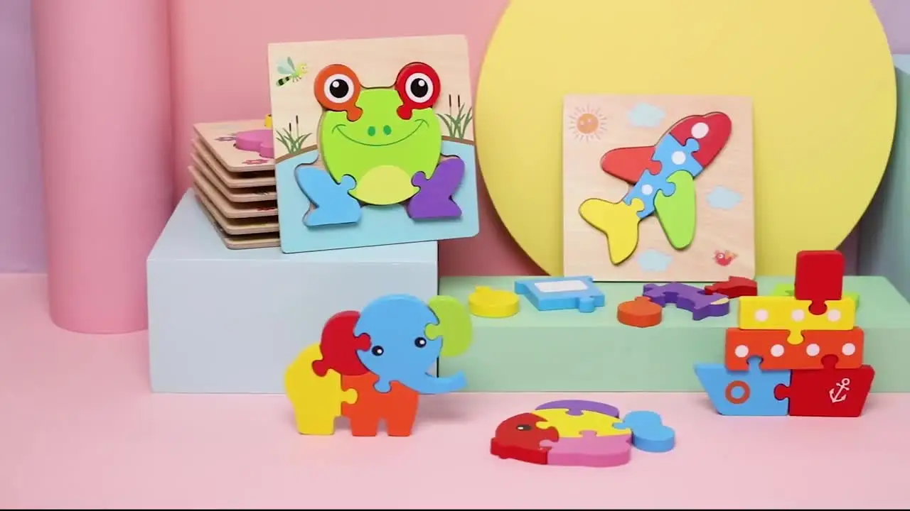 Houten puzzel, speelgoed vanaf 1 jaar, Montessori houten speelgoed dieren voor 12-36 maanden, meisjes en jongens, grijppuzzel, motoriekspeelgoed, sorteerspel, schort, Kerstmis, Pasen, cadeau