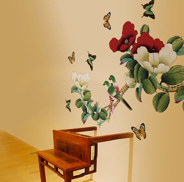 

2024 Large FGN Butterfly Wall Stickers Plant Flower for Bedroom Sofa Living Room Sticker 3D Art Mural Room Decor 60*90cm