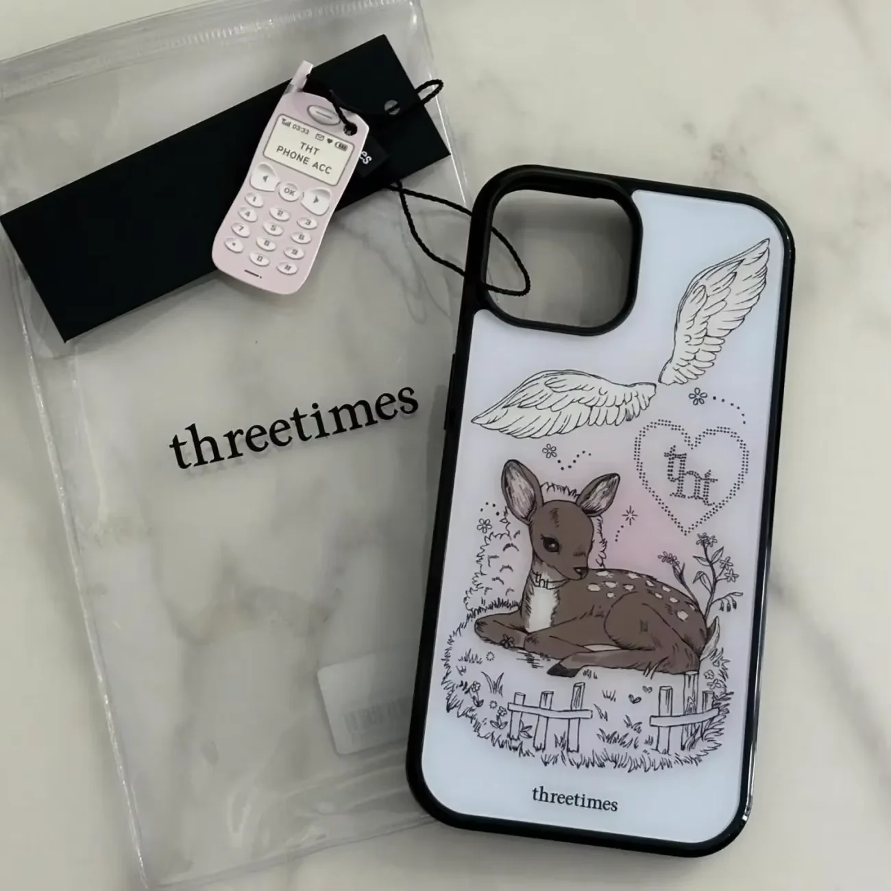 Silicone Hard Phone Case with Cute Angel Wing and Elk Cartoon Design