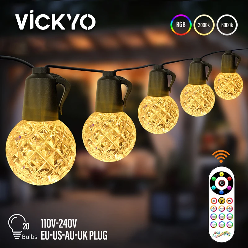 

VICKYO G40 LED Crystal String Lights Dimmable RGBCW IP65 Waterproof Outdoor String Light For Yard Porch Party Wedding Decoration