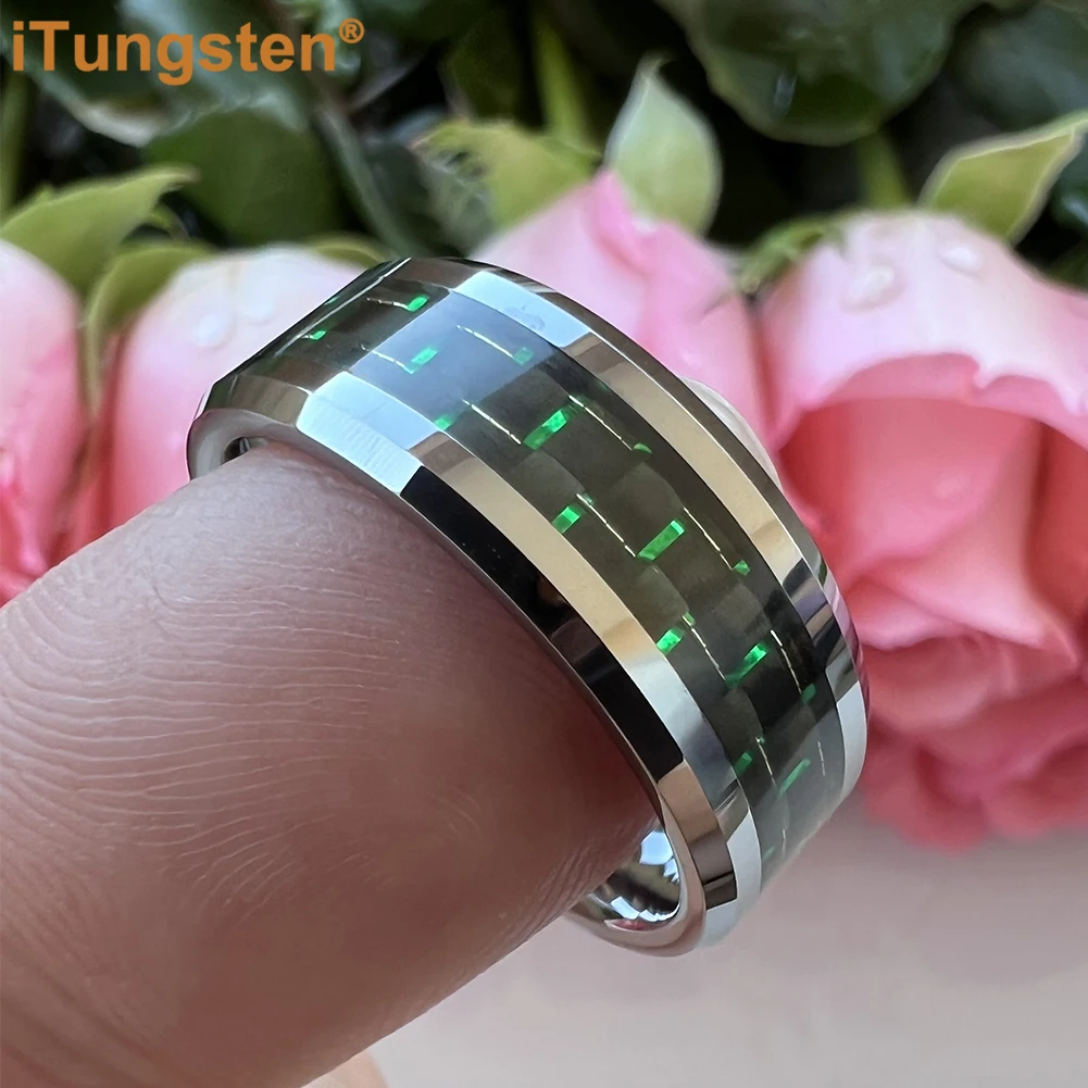 iTungsten 6/8mm Carbon Fiber Ring Men Women Wedding Band Tungsten Trendy Jewelry Beveled Polished Free Shipping Comfort Fit