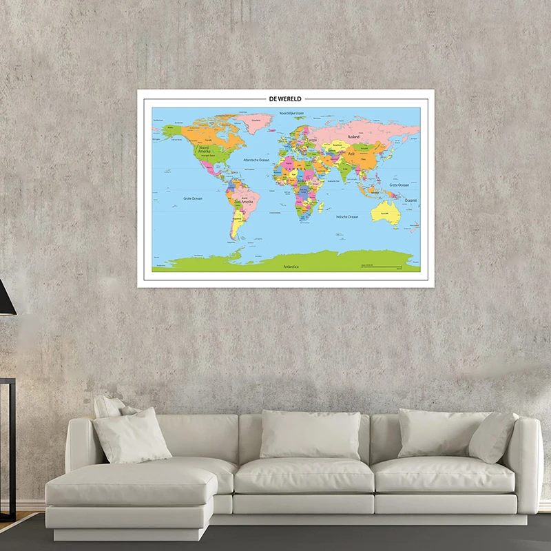 

225*150cm The World Political Map In Dutch Large Poster Non-woven Canvas Painting Wall Home Decoration Children School Supplies