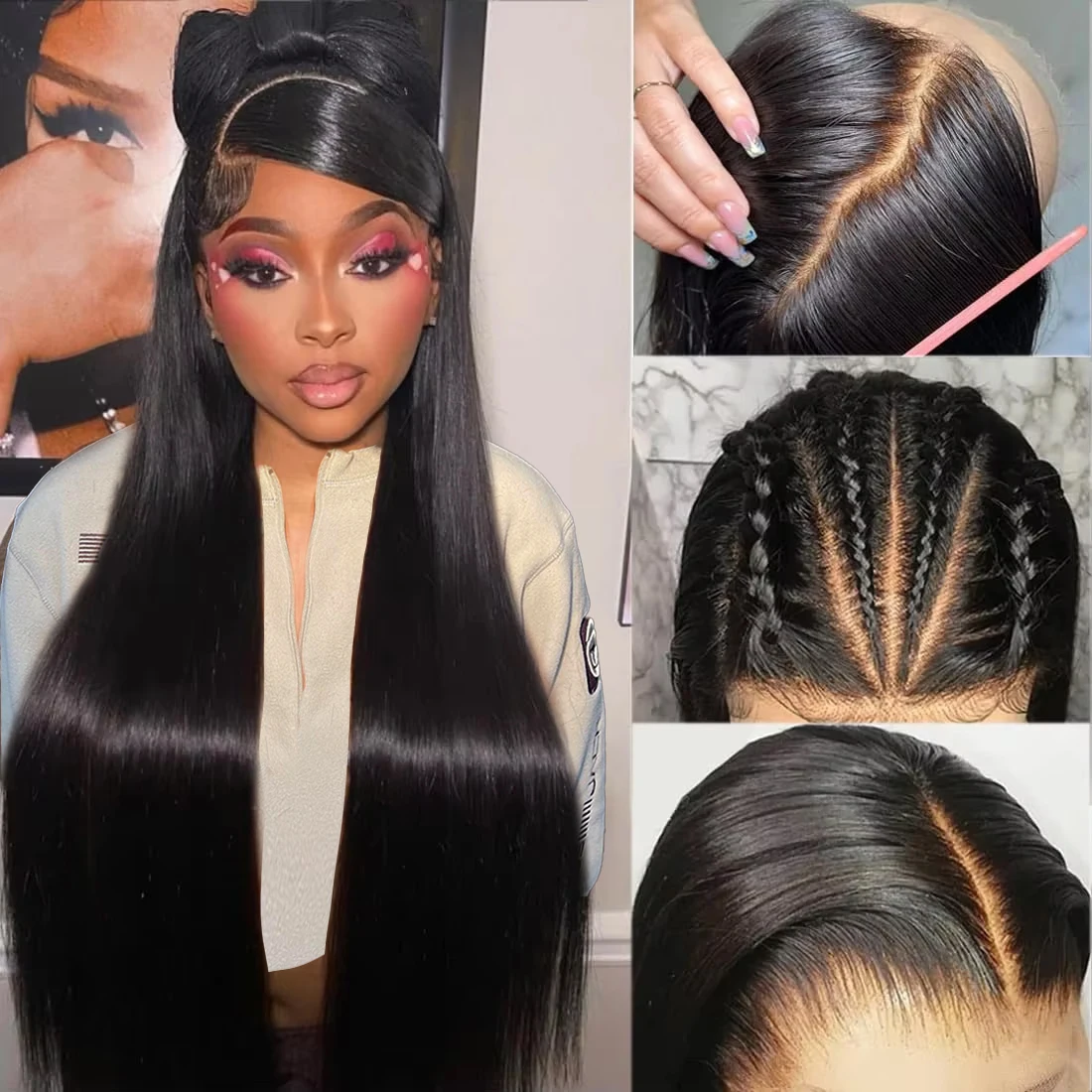 40 Inch 13x6 Hd Lace Frontal Wig 200% Density Brazilian Straight 13x4 Lace Front Human Hair Wigs Natural Hairline Bleached Knots