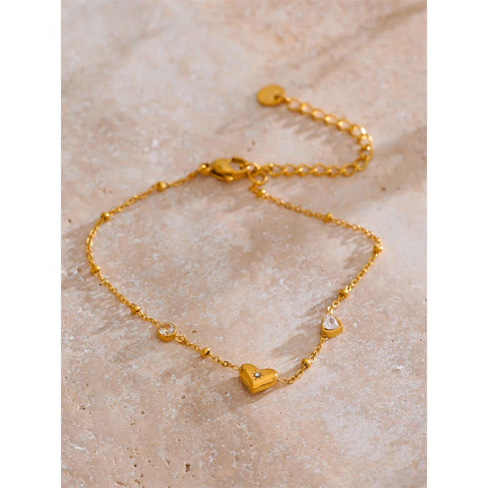 Yhpup Stainless Steel Zircon Heart Bracelet for Women