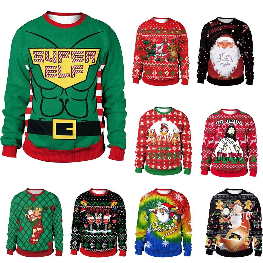 

Смешной уродливый свитер с 3D принтом супер эльф для мужчин и женщин осенне-зимние рождественские пуловеры с круглым вырезом праздвечерние чные парные джемперы
