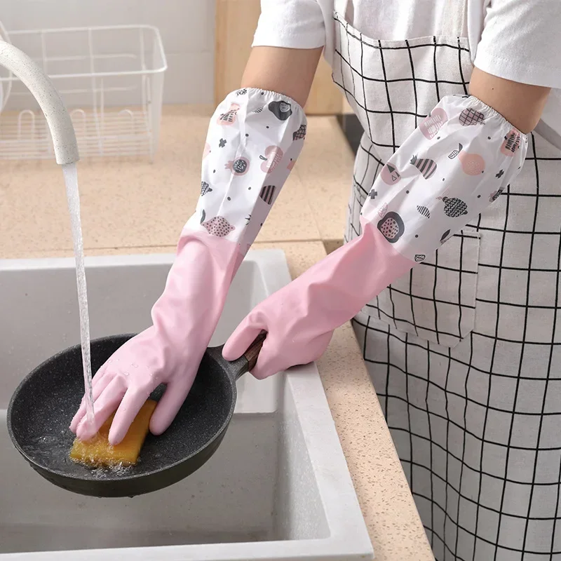 Dishwashing Gloves Warm Rubber Waterproof Kitchen Washing Dishes Housework Gloves Women's Waterproof Cleaning dishwashing gloves,cleaning gloves