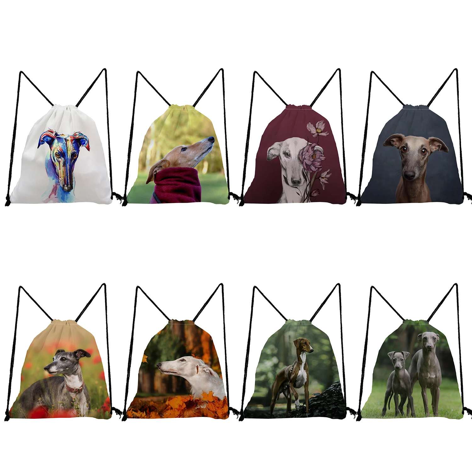 

Cute Greyhound Backpack Casual Eco Reusable Animal Dog Print Women Drawstring Bags Teenage Boys Girls Book Storage Bag Practical