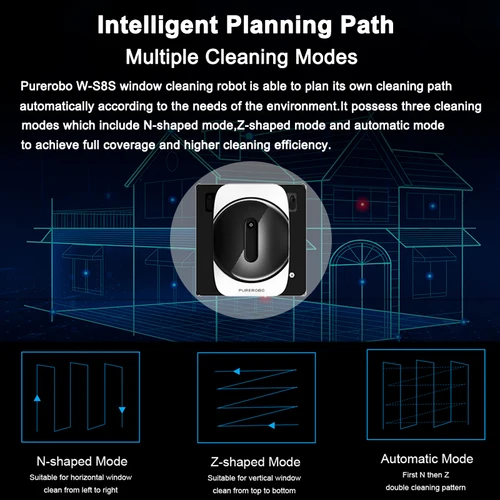 Purerobo W-S8S 창 청소 로봇 응용 프로그램 및 원격 제어 지능형 자동 양방향 물 살포 청소 유리/타일/거울 로봇 사각형 지능형 전기 진공 청소기 4
